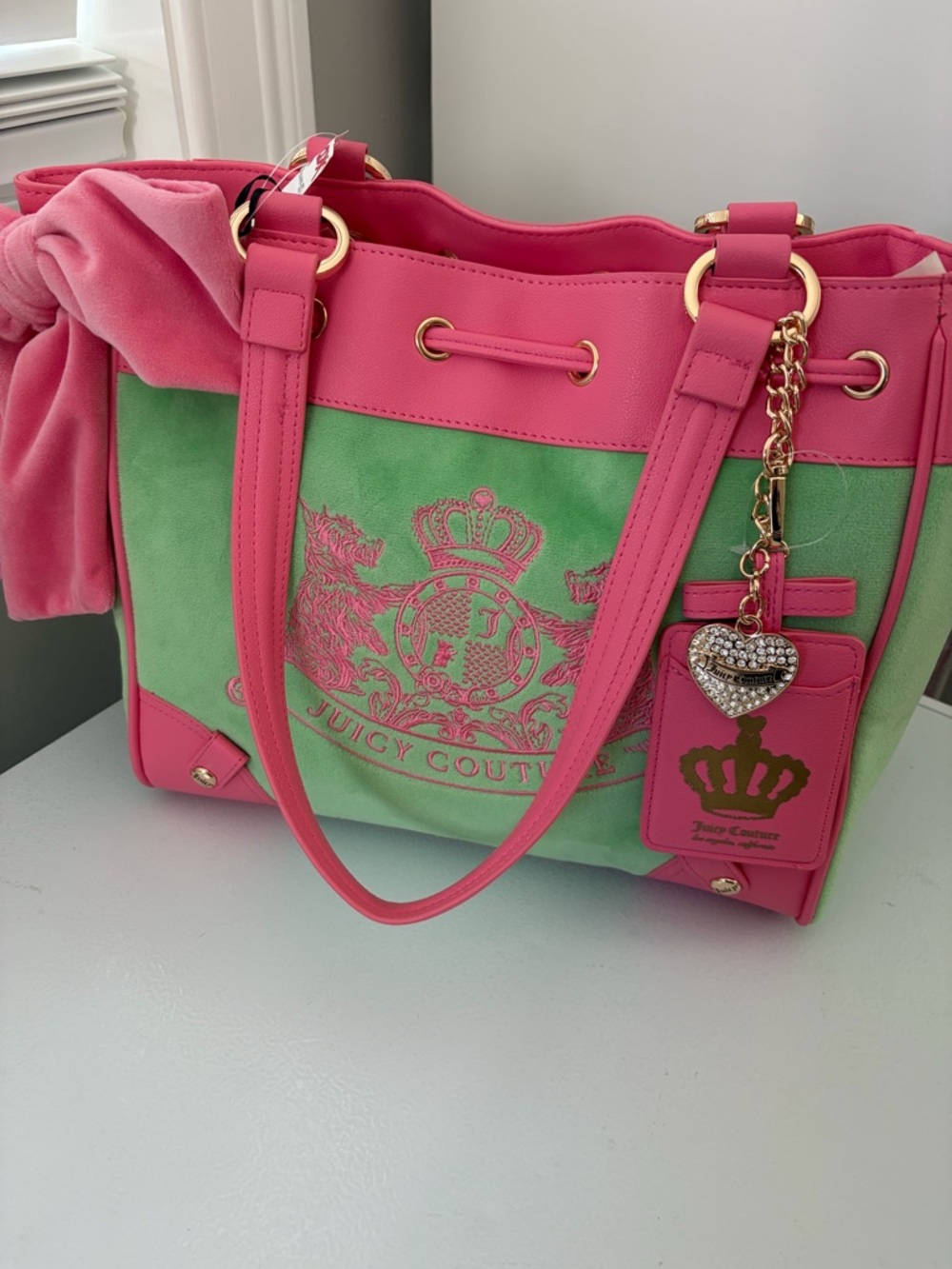 NWT Juicy Couture Classic Scottie Dogs Daydreamer Tote Purse Retro Green Pink